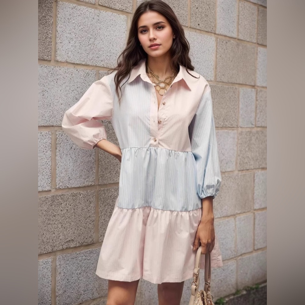 Tiered Button-Front Shirt Dress